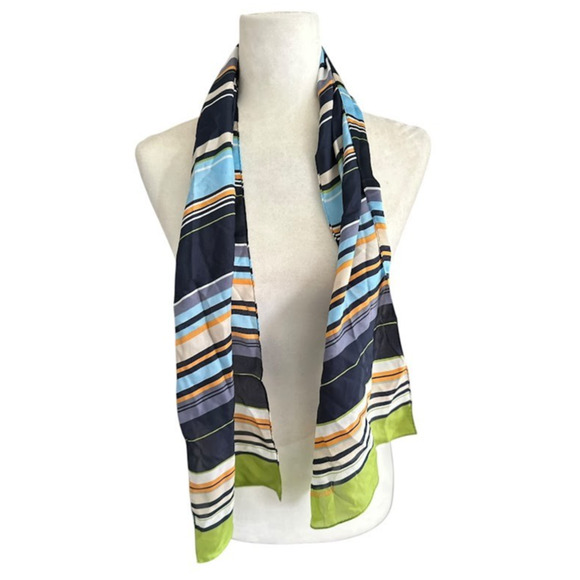 Harve Benard Vintage Scarf Women's Blue Green Striped Oblong 10" x 53" Rectangle - Picture 1 of 6